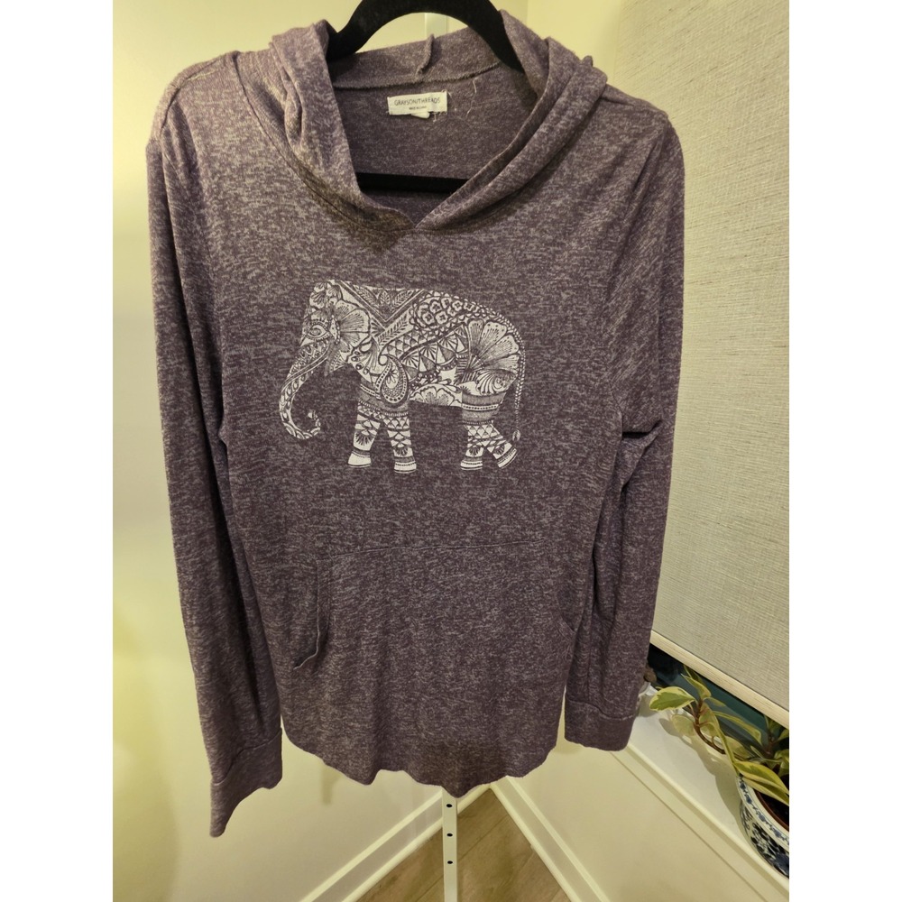 Grayson Threads Hoodie Womens Sz L Front Pocket Elephant Graphic Purple